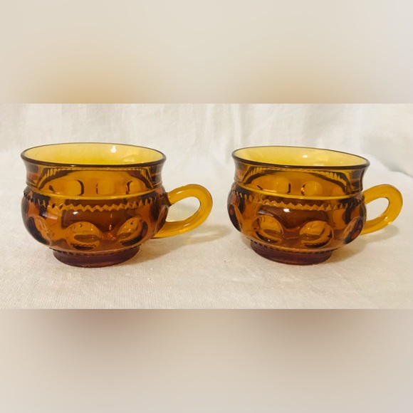 Colony Color Crown Amber Glass Flat Punch Tea Coffee Cup 2 1/2" VTG 2PC - Picture 3 of 6